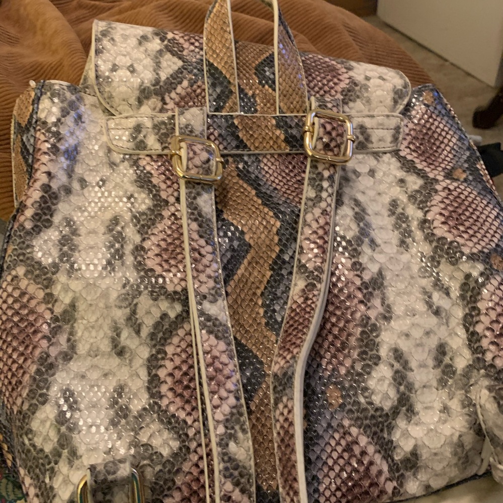 Faux Snakeskin Backpack Purse